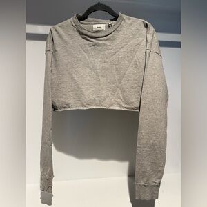 Joah Brown Long Sleeve Distressed Crop Top